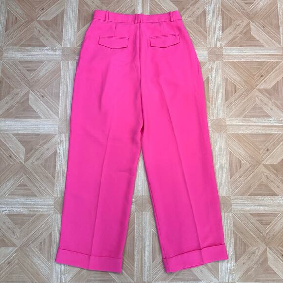 J. Crew Pink Pleated Wide Leg Trouser Pants Womens Size 4 High Rise Cuffed Hem - Picture 3 of 12